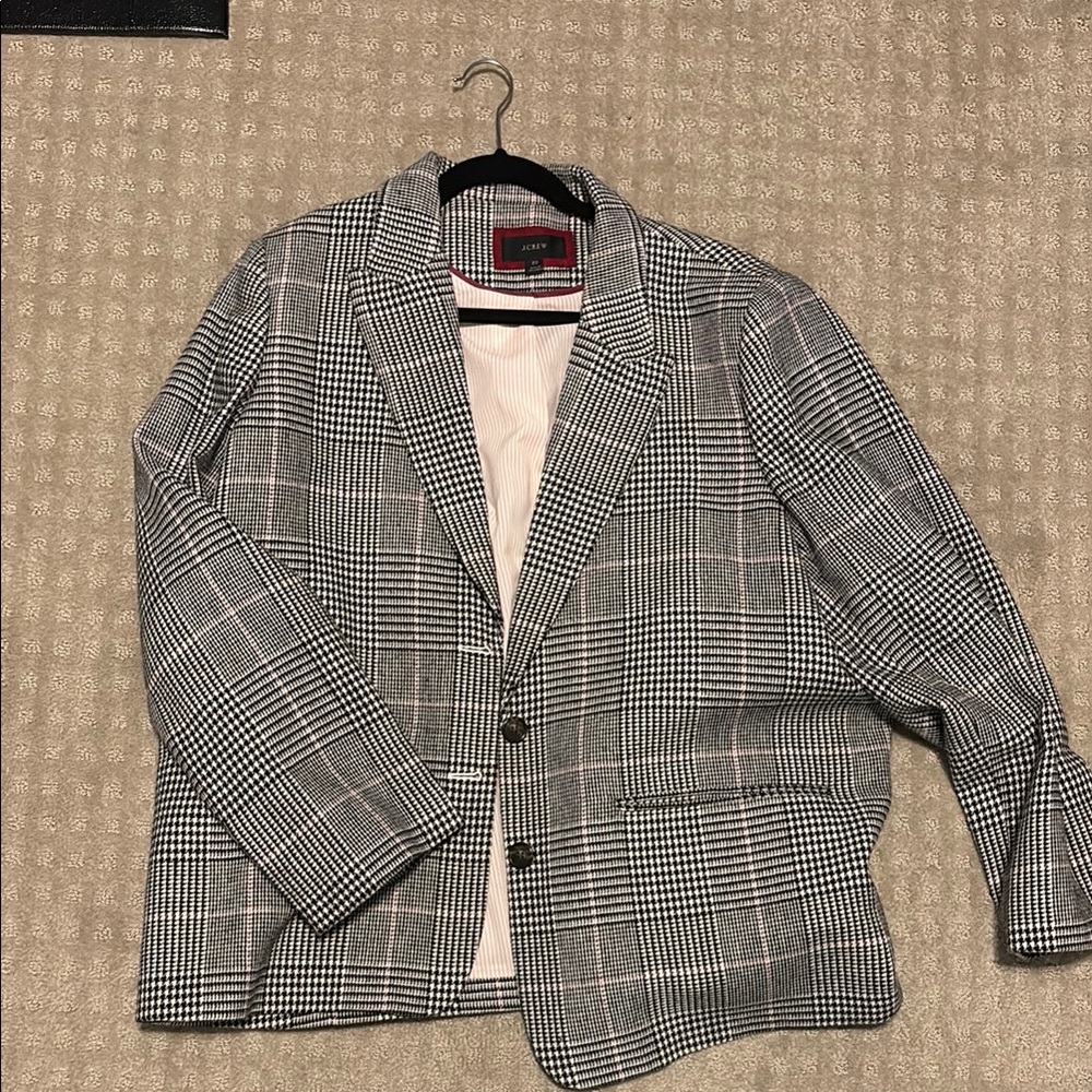 J. Crew Black/Wht/Pink Glen Plaid Blazer